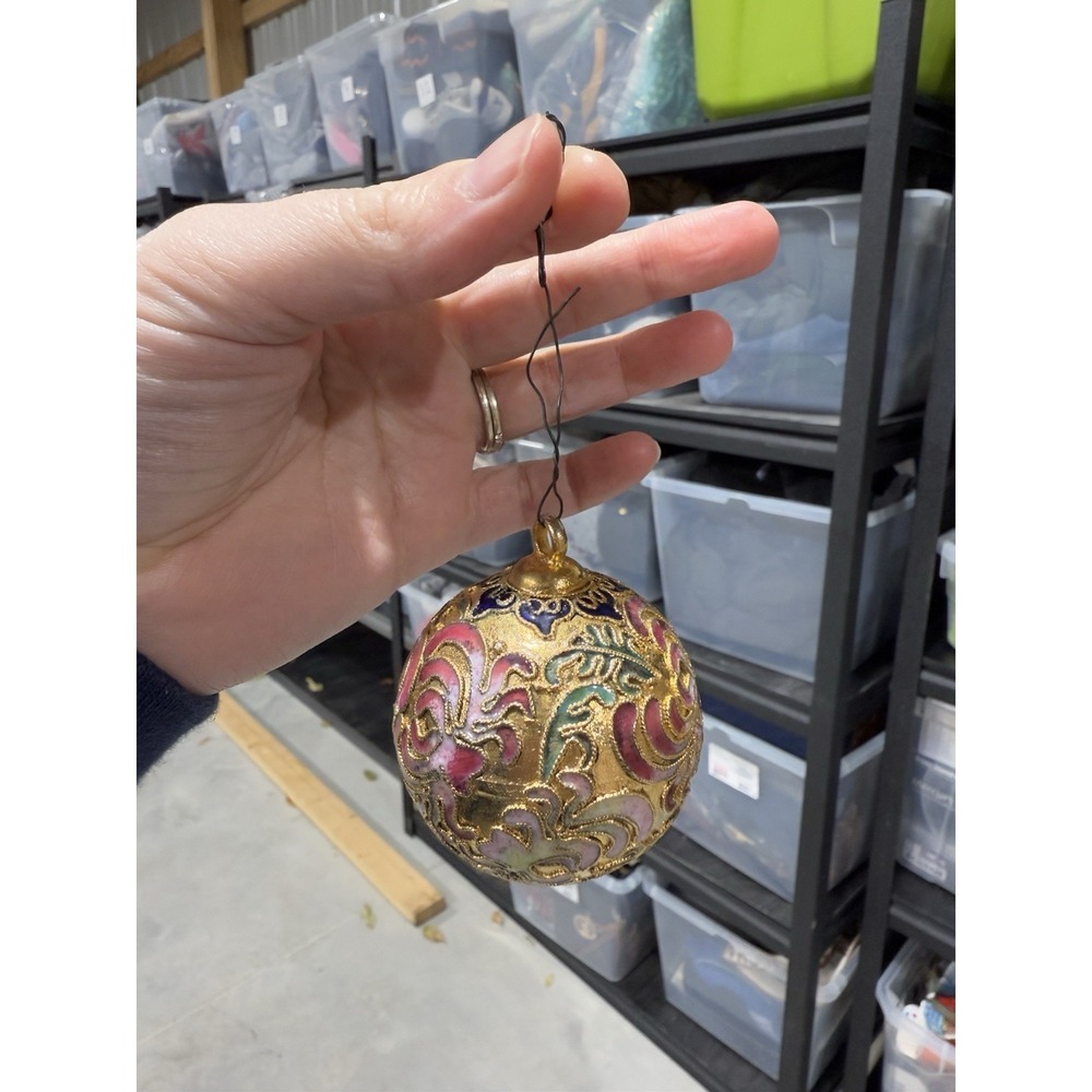 Victorian Enamelling Cloisonné Round Floral Ornament Pink Green Gold Blue